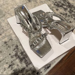 Fashion Nova Bedazzled Silver Low Heels